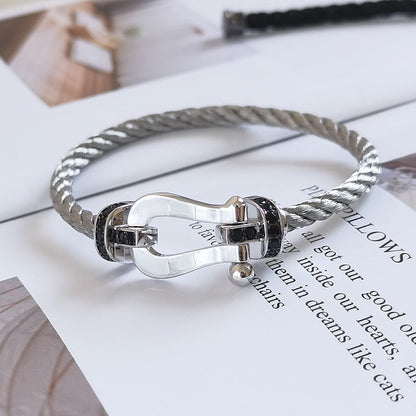 [Resenly Jewelry]FORCE LARGE HORSESHOE BLACK DIAMOND BRACELET SILVER