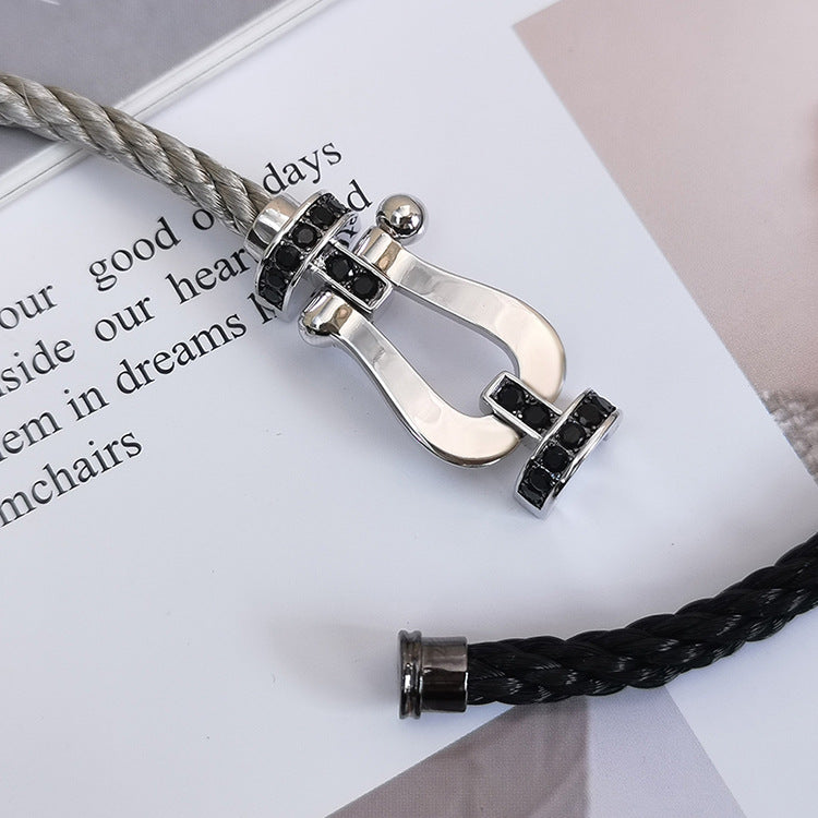 [Resenly Jewelry]FORCE LARGE HORSESHOE BLACK DIAMOND BRACELET SILVER