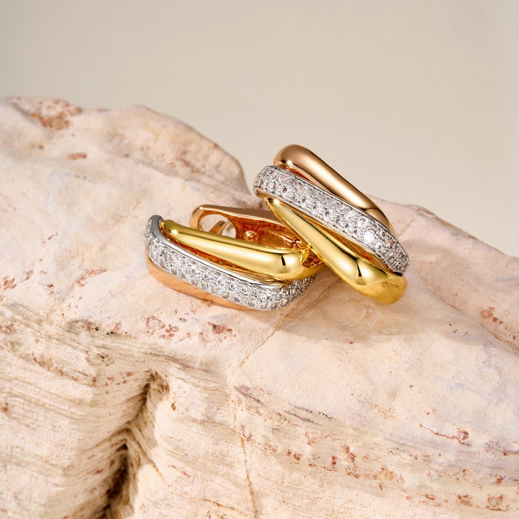 [Resenly Jewelry]TRINITY HALF DIAMOND  CUSHION EARRINGS