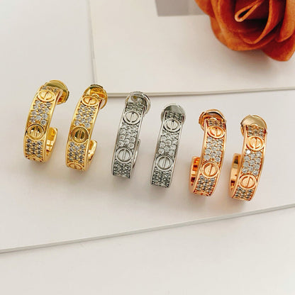 [Resenly Jewelry]LOVE 5.5MM DIAMOND PAVED EARRINGS