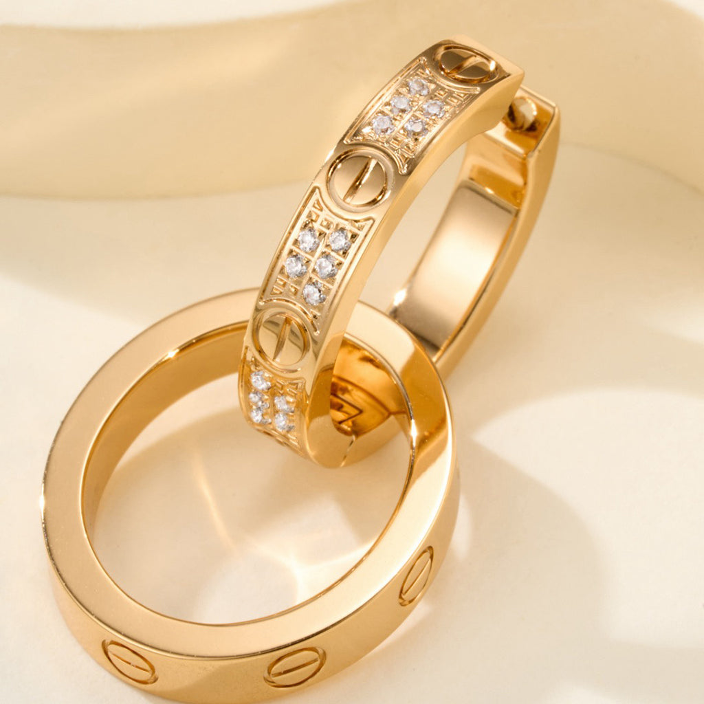 [Resenly Jewelry]LOVE 3.3MM DANGLE HALF DIAMOND EARRINGS