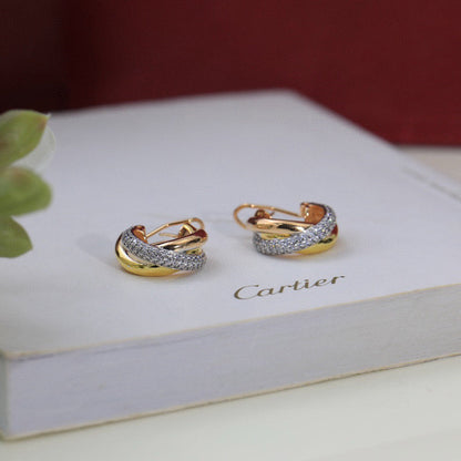 [Resenly Jewelry]TRINITY HALF DIAMOND  CLASSIC EARRINGS