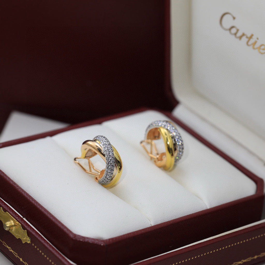 [Resenly Jewelry]TRINITY HALF DIAMOND  CLASSIC EARRINGS