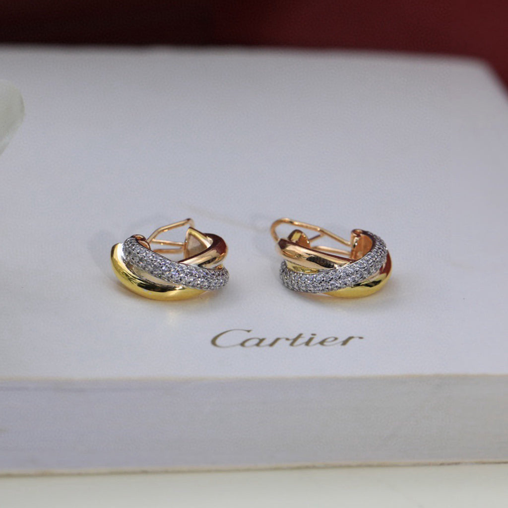 [Resenly Jewelry]TRINITY HALF DIAMOND  CLASSIC EARRINGS