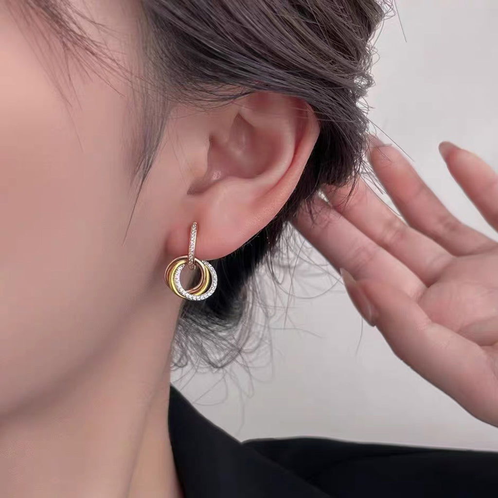 [Resenly Jewelry]TRINITY HALF DIAMOND  EARRINGS