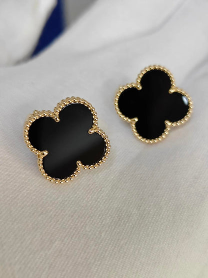 [Resenly Jewelry]CLOVER 20MM BLACK MOP EARRINGS