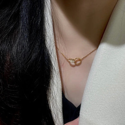 [Resenly Jewelry]LOVE DOUBLE RING HALF DIAMOND NECKLACE