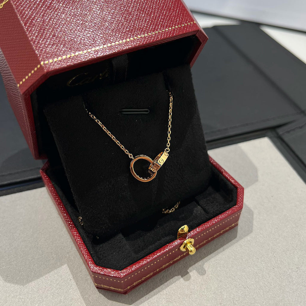 [Resenly Jewelry]LOVE DOUBLE RING HALF DIAMOND NECKLACE