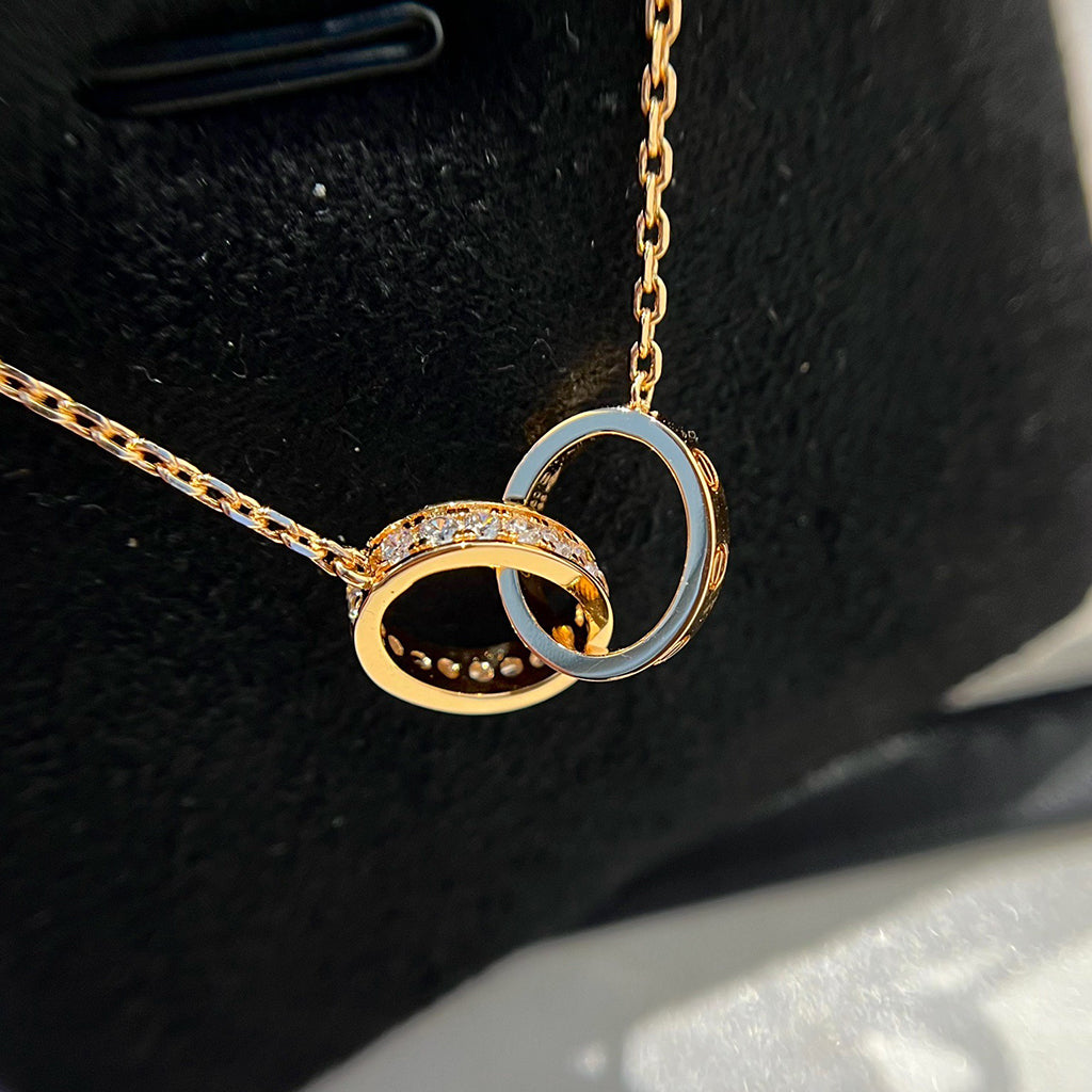 [Resenly Jewelry]LOVE DOUBLE RING HALF DIAMOND NECKLACE