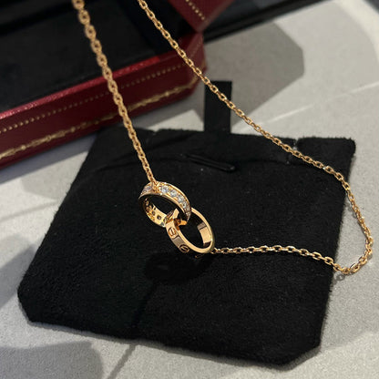 [Resenly Jewelry]LOVE DOUBLE RING HALF DIAMOND NECKLACE