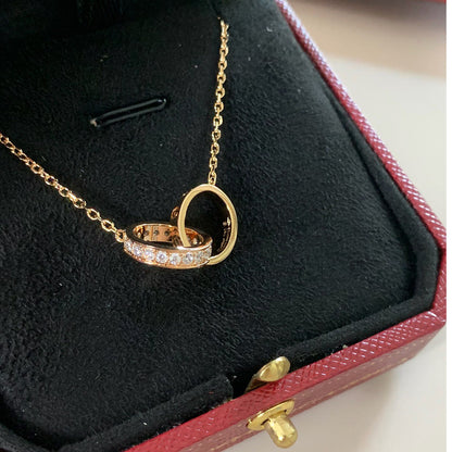 [Resenly Jewelry]LOVE DOUBLE RING HALF DIAMOND NECKLACE