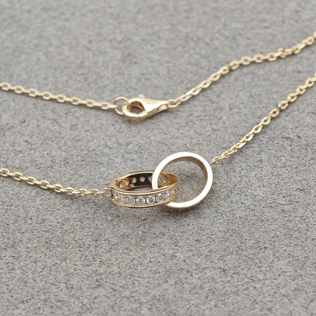 [Resenly Jewelry]LOVE DOUBLE RING HALF DIAMOND NECKLACE