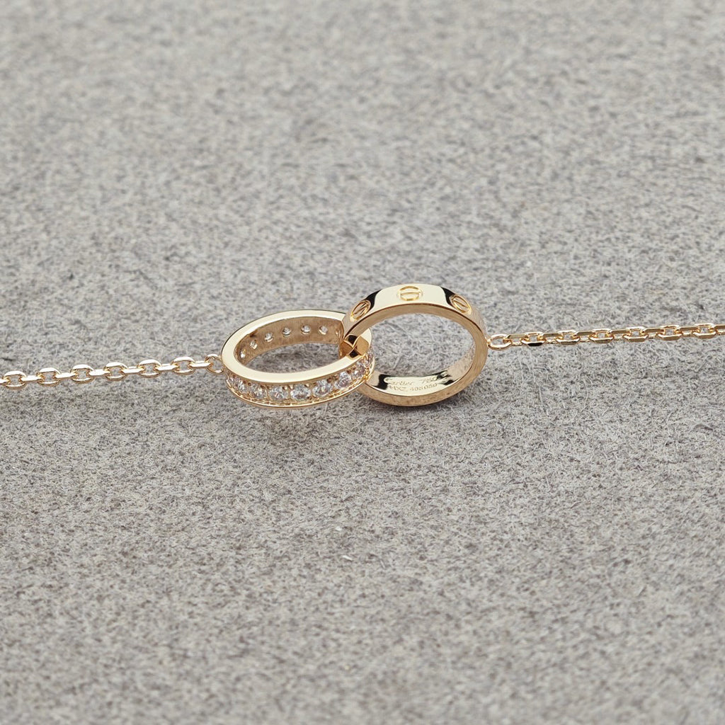 [Resenly Jewelry]LOVE DOUBLE RING HALF DIAMOND NECKLACE