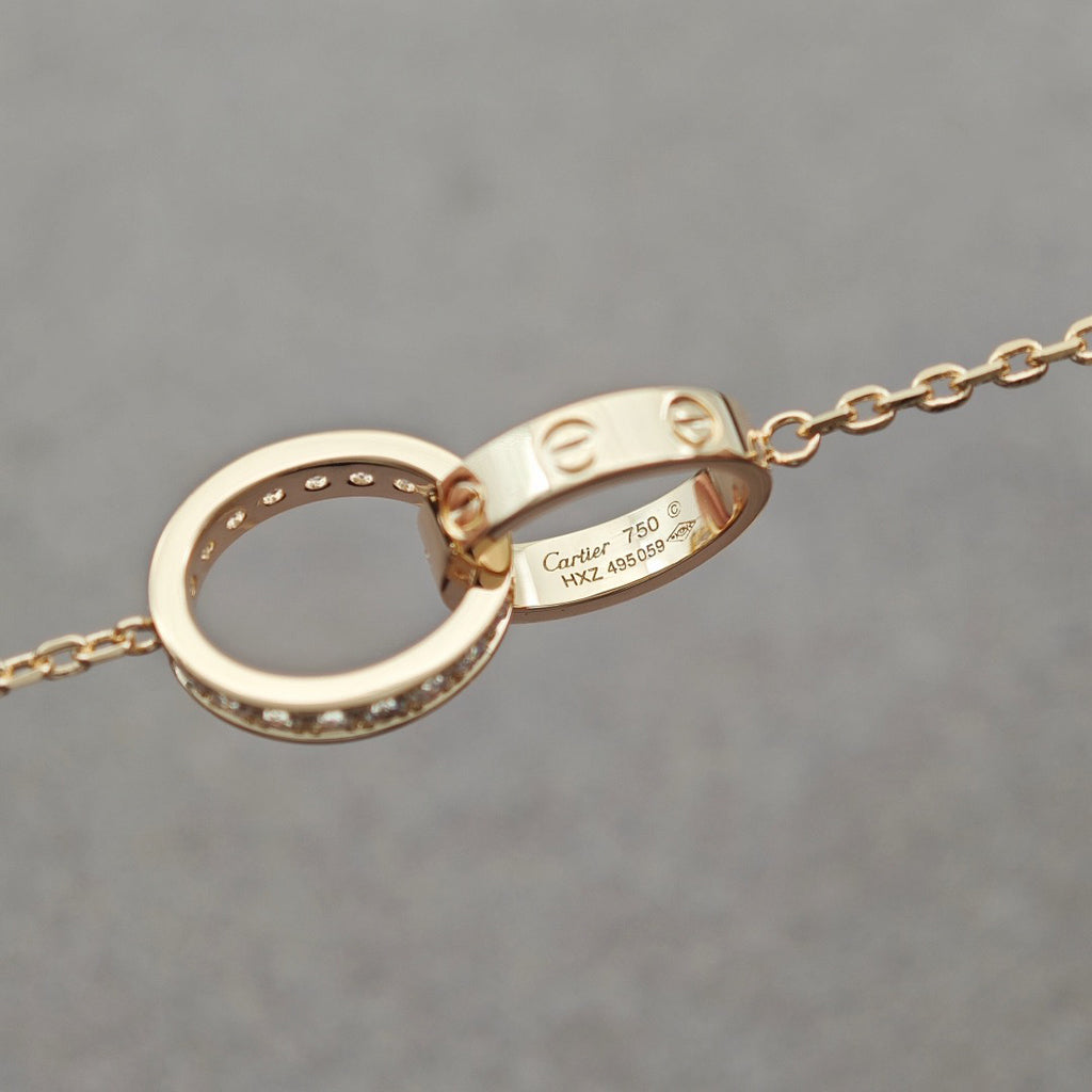 [Resenly Jewelry]LOVE DOUBLE RING HALF DIAMOND NECKLACE