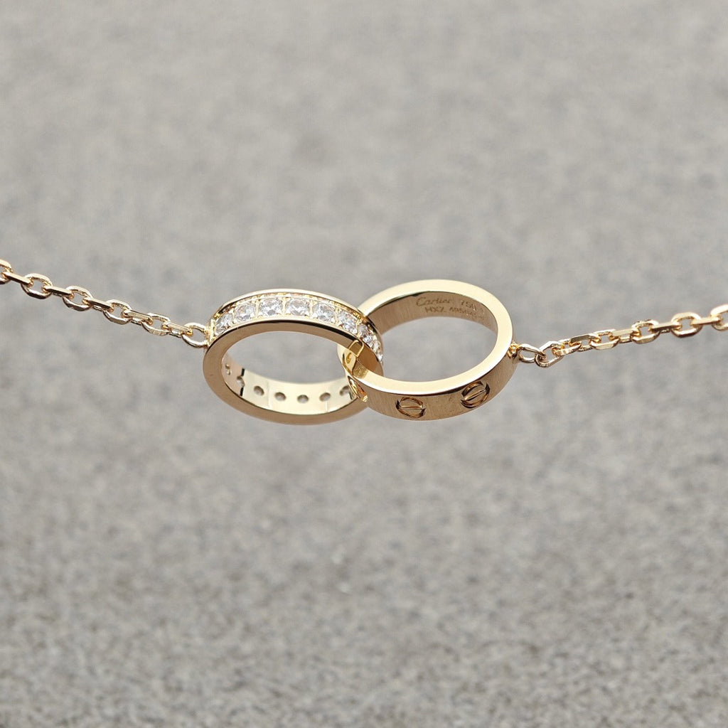 [Resenly Jewelry]LOVE DOUBLE RING HALF DIAMOND NECKLACE