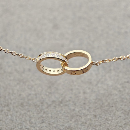 [Resenly Jewelry]LOVE DOUBLE RING HALF DIAMOND NECKLACE