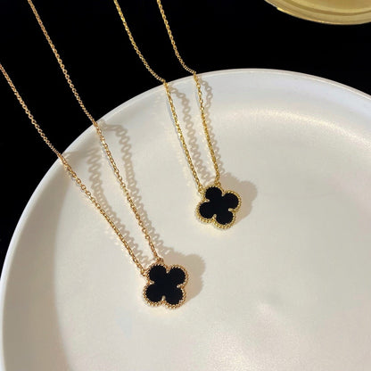 [Resenly Jewelry]CLOVER 15MM BLACK ONYX SINGLE FLOWER NECKLACE