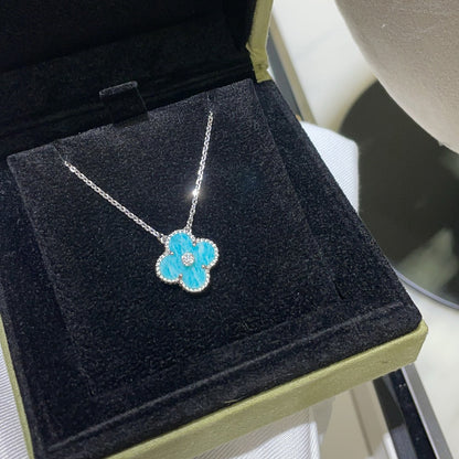 [Resenly Jewelry] クローバー 15MM ダイヤモンド SVRES ポーセリン ネックレス シルバー
