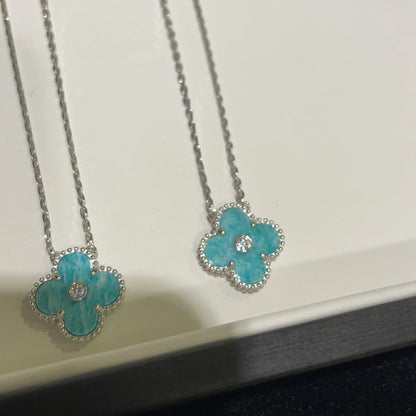 [Resenly Jewelry] クローバー 15MM ダイヤモンド SVRES ポーセリン ネックレス シルバー