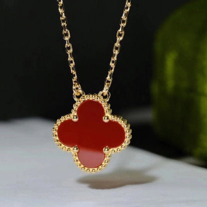 [Resenly Jewelry]CLOVER 15MM CARNELIAN SINGLE FLOWER NECKLACE