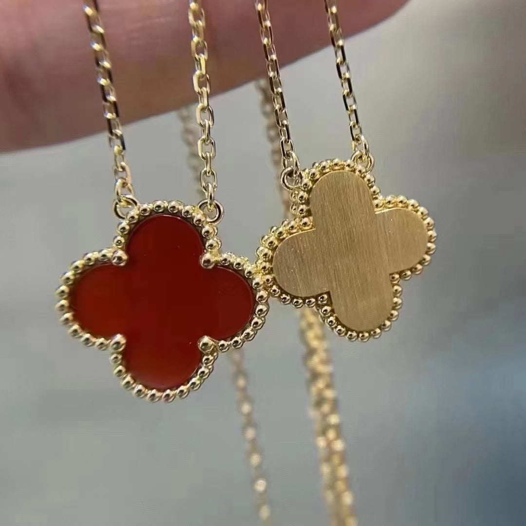 [Resenly Jewelry]CLOVER 15MM CARNELIAN SINGLE FLOWER NECKLACE