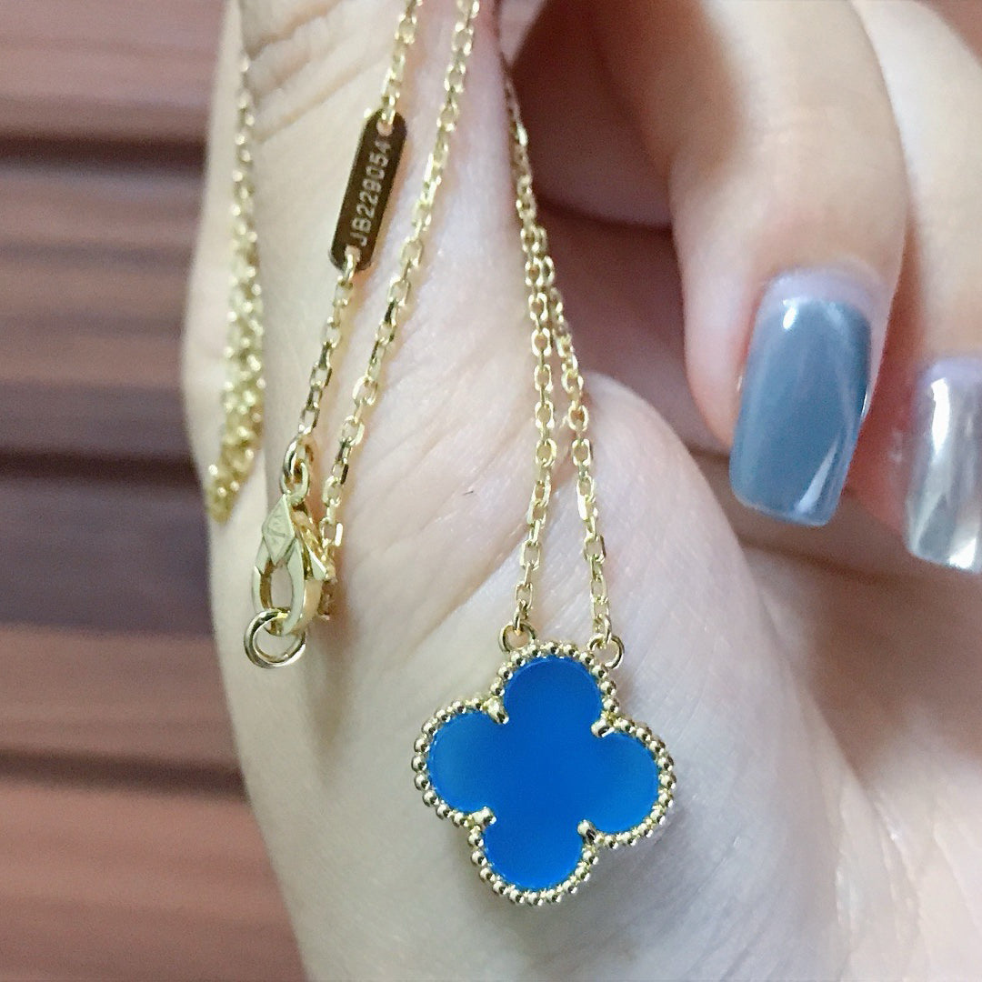 [Resenly Jewelry]CLOVER 15MM BLUE AGATE NECKLACE