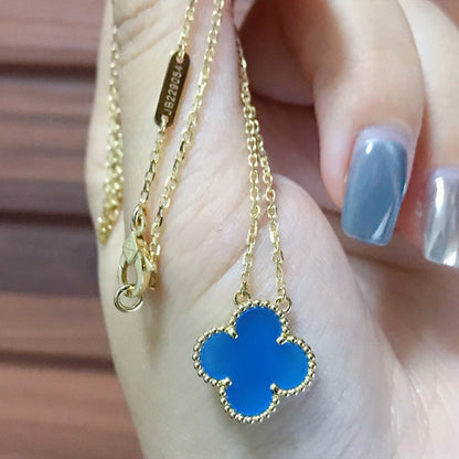 [Resenly Jewelry]CLOVER 15MM BLUE AGATE NECKLACE