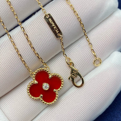 [Resenly Jewelry]CLOVER 15MM DIAMOND CARNELIAN NECKLACE