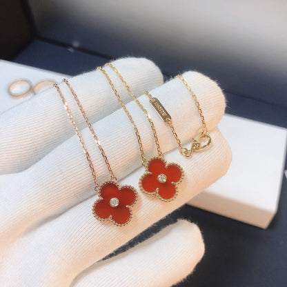 [Resenly Jewelry]CLOVER 15MM DIAMOND CARNELIAN NECKLACE