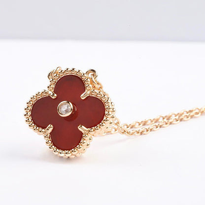 [Resenly Jewelry]CLOVER 15MM DIAMOND CARNELIAN NECKLACE