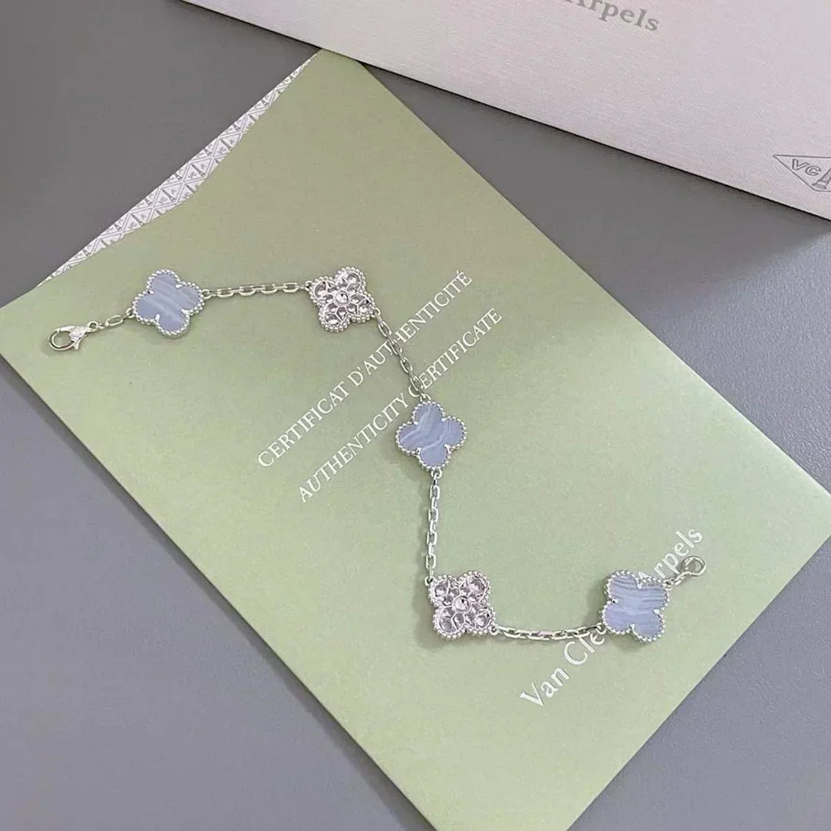 [Resenly Jewelry] クローバー 5モチーフ パープルカルセドニー ブレスレット コレクション