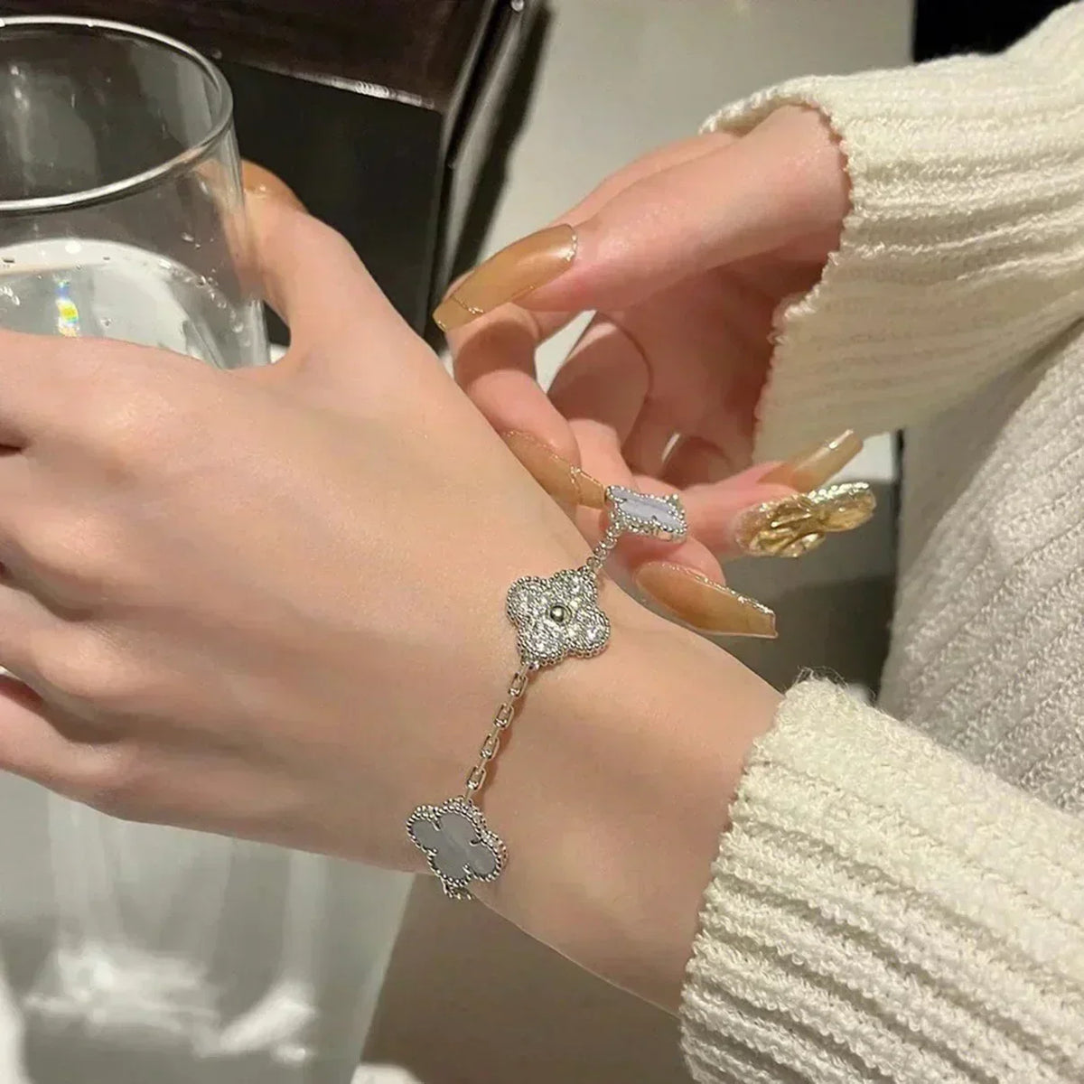 [Resenly Jewelry] クローバー 5モチーフ パープルカルセドニー ブレスレット コレクション