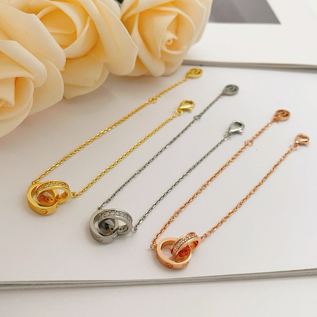 [Resenly Jewelry]LOVE ダブルリング ハーフダイヤモンド ブレスレット