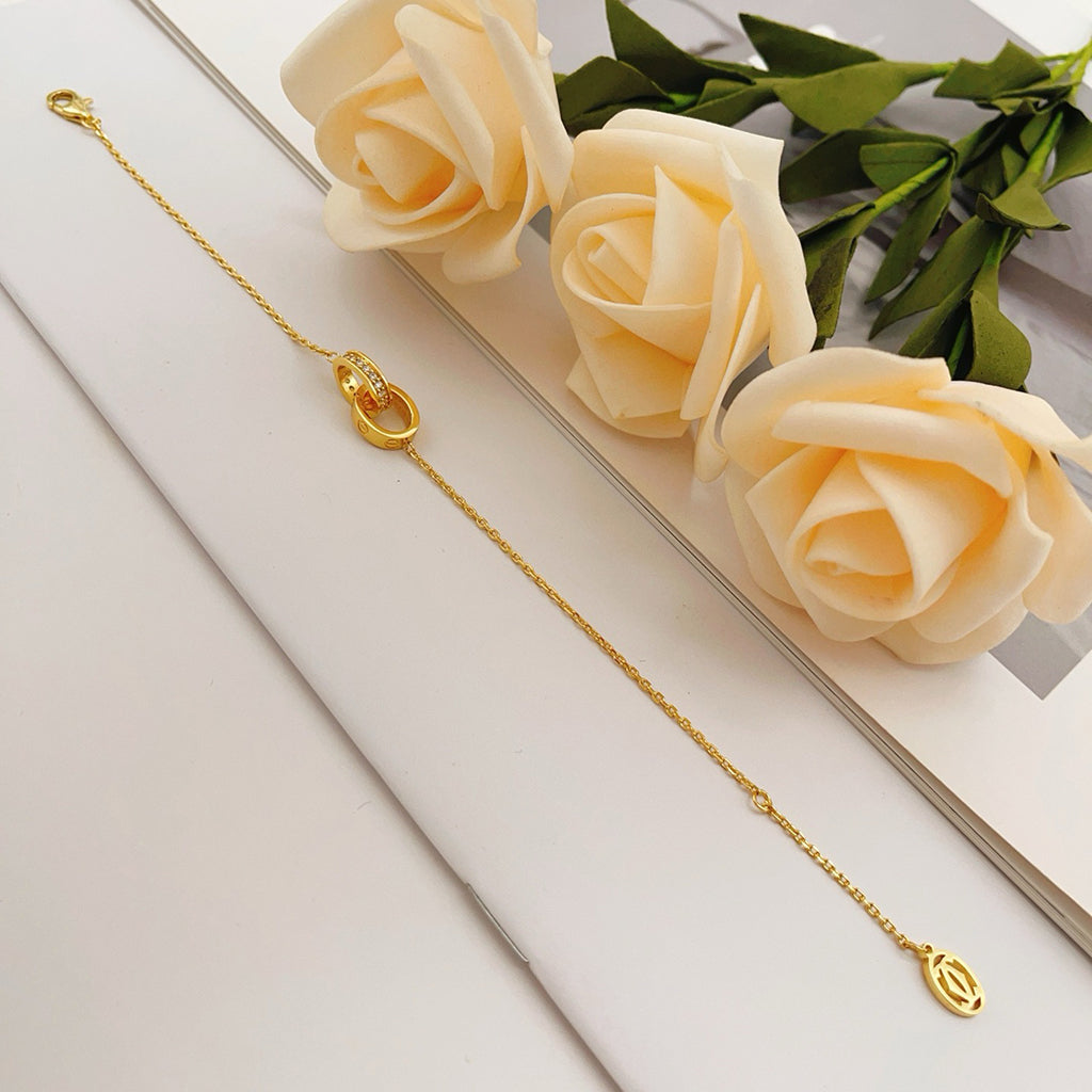 [Resenly Jewelry]LOVE ダブルリング ハーフダイヤモンド ブレスレット