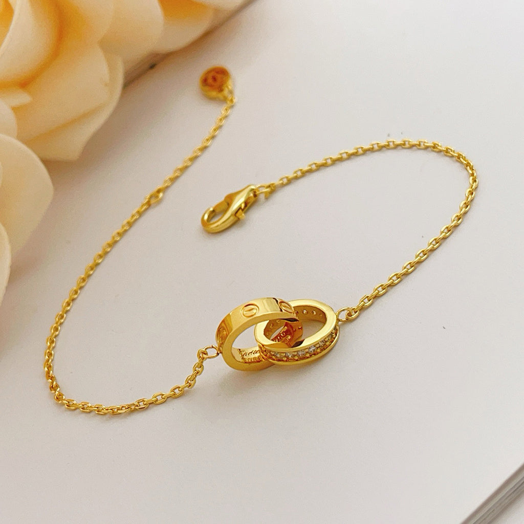 [Resenly Jewelry]LOVE ダブルリング ハーフダイヤモンド ブレスレット