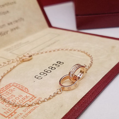 [Resenly Jewelry]LOVE ダブルリング ハーフダイヤモンド ブレスレット