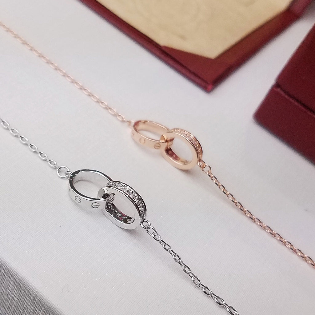 [Resenly Jewelry]LOVE ダブルリング ハーフダイヤモンド ブレスレット
