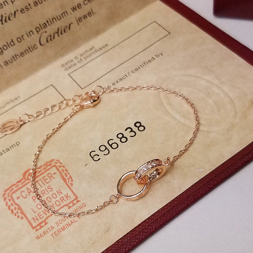 [Resenly Jewelry]LOVE ダブルリング ハーフダイヤモンド ブレスレット