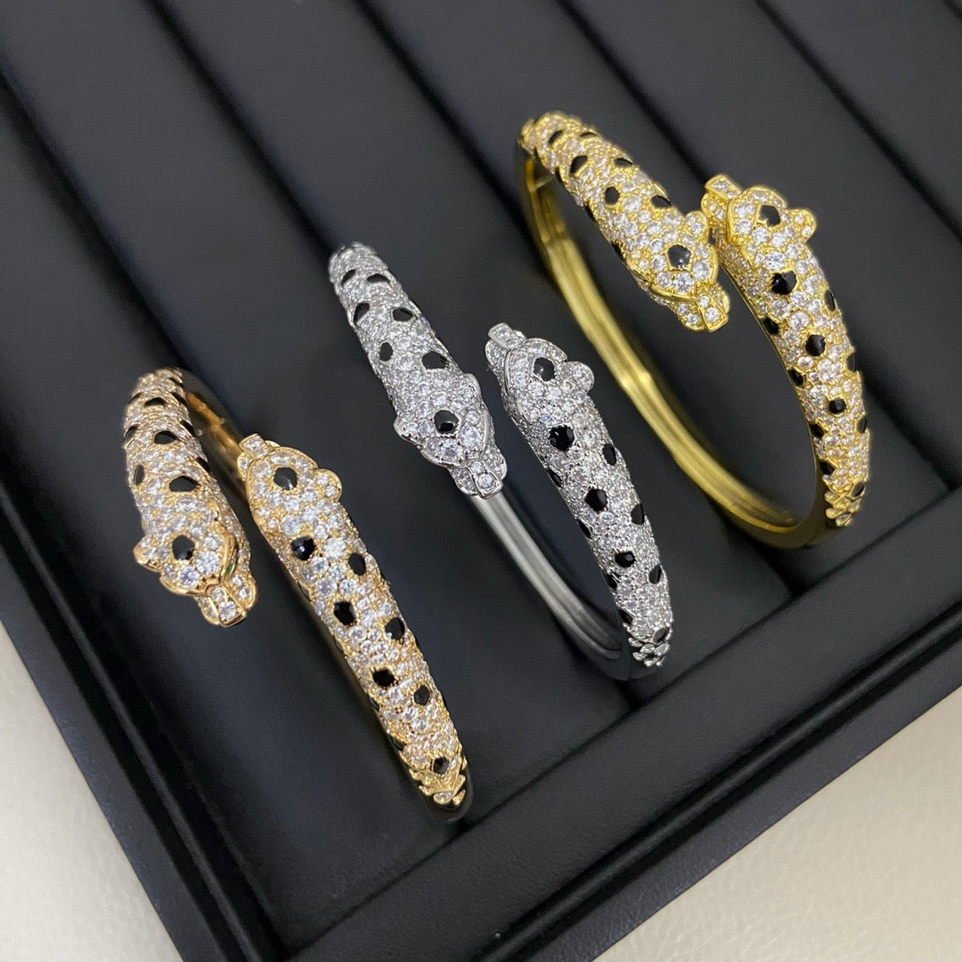 [Resenly Jewelry]PANTHERE DOUBLE HEADED HALF DIAMOND OPEN BRACELET