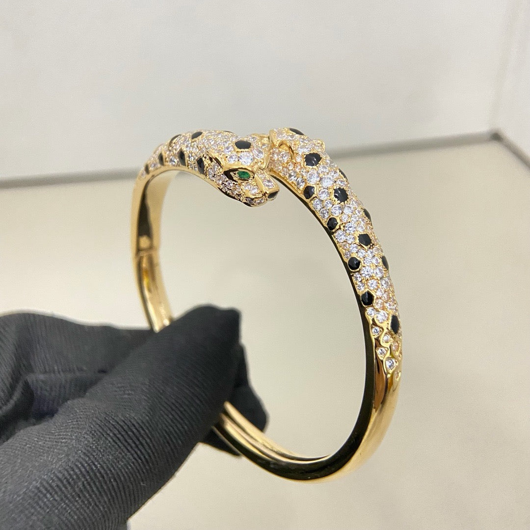 [Resenly Jewelry]PANTHERE DOUBLE HEADED HALF DIAMOND OPEN BRACELET