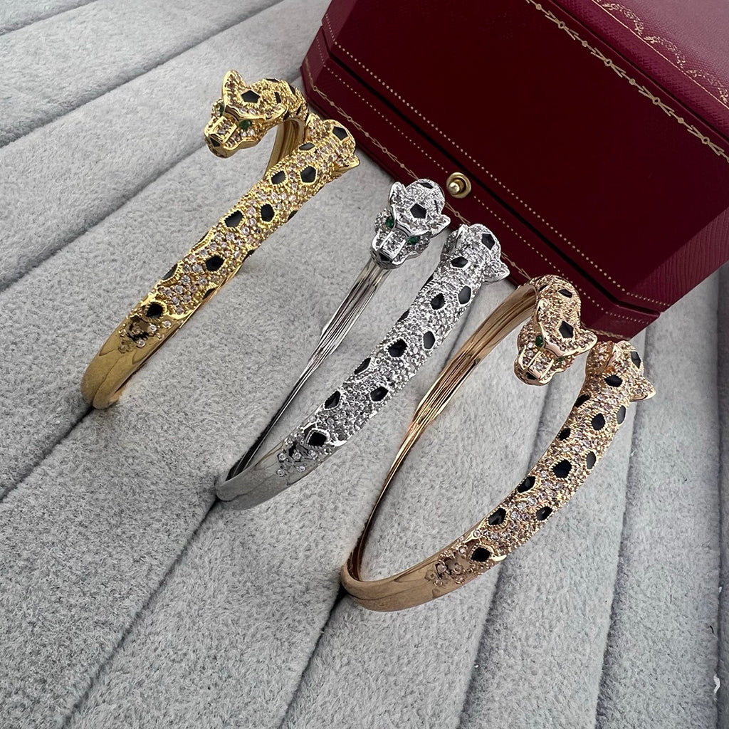 [Resenly Jewelry]PANTHERE DOUBLE HEADED HALF DIAMOND OPEN BRACELET