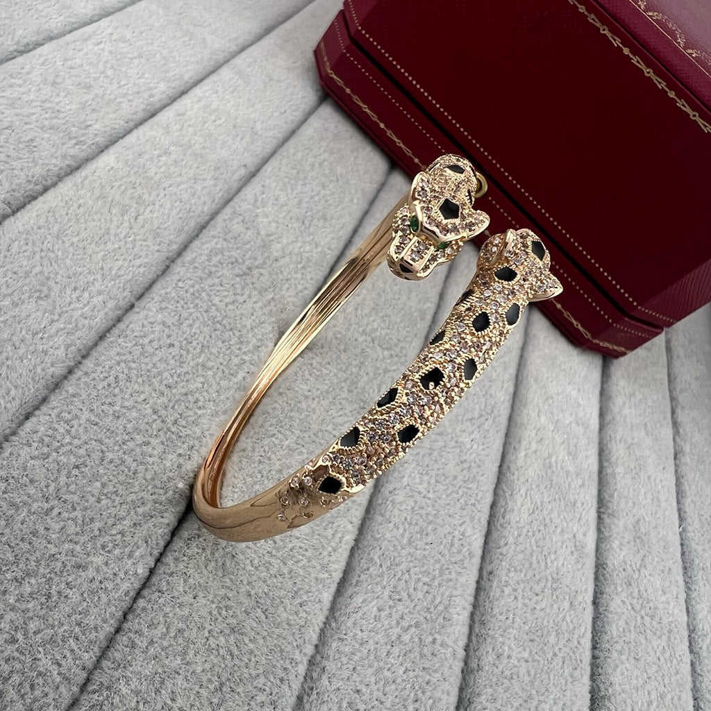 [Resenly Jewelry]PANTHERE DOUBLE HEADED HALF DIAMOND OPEN BRACELET
