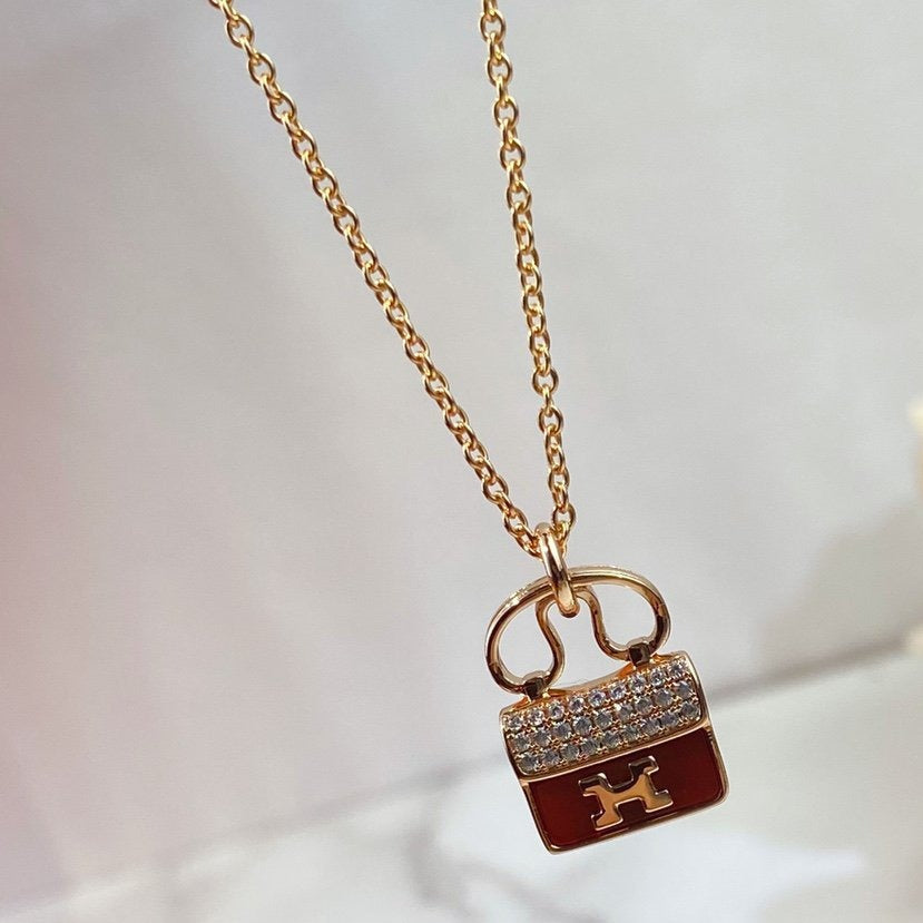 [Resenly Jewelry]CONSTANCE RED PEDANT PINK GOLD NECKLACE