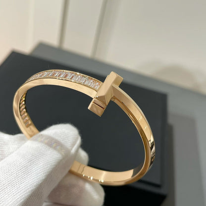 [Resenly Jewelry] ワイドヒンジバングル ピンクゴールド バゲットダイヤモンド