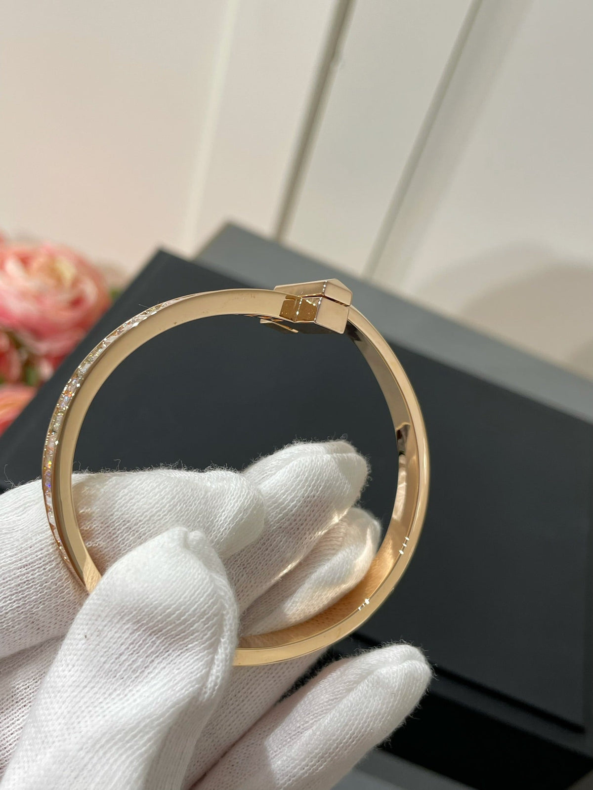 [Resenly Jewelry] ワイドヒンジバングル ピンクゴールド バゲットダイヤモンド