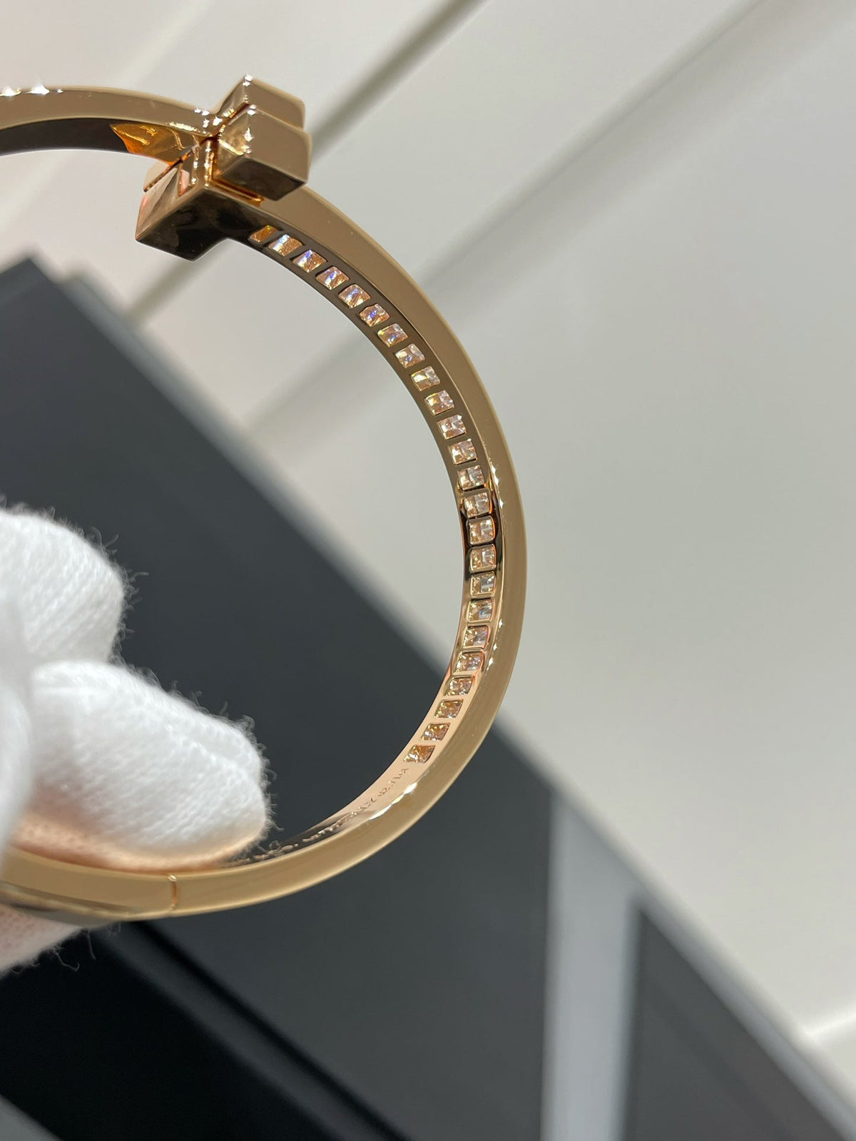 [Resenly Jewelry] ワイドヒンジバングル ピンクゴールド バゲットダイヤモンド