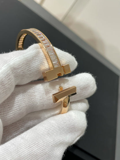 [Resenly Jewelry] ワイドヒンジバングル ピンクゴールド バゲットダイヤモンド