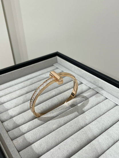 [Resenly Jewelry] ワイドヒンジバングル ピンクゴールド バゲットダイヤモンド