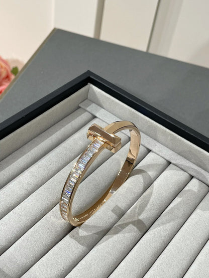 [Resenly Jewelry] ワイドヒンジバングル ピンクゴールド バゲットダイヤモンド