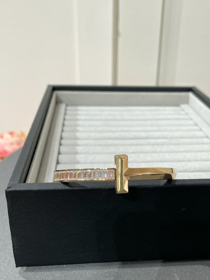 [Resenly Jewelry] ワイドヒンジバングル ピンクゴールド バゲットダイヤモンド